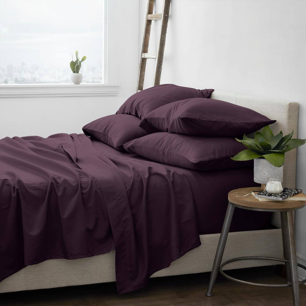 6-Piece Purple Solid Microfiber California King Sheet Set