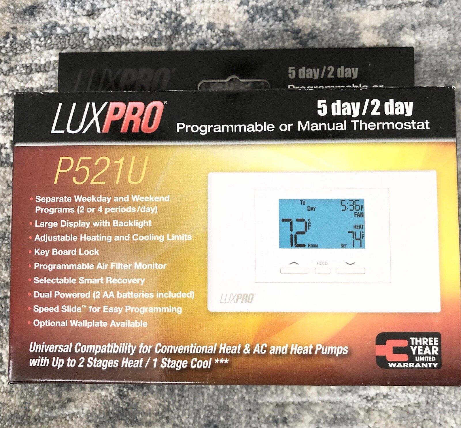 LuxPro P521U 5-Day to 2-Day Digital Universal Programmable Or Manual Thermostat
