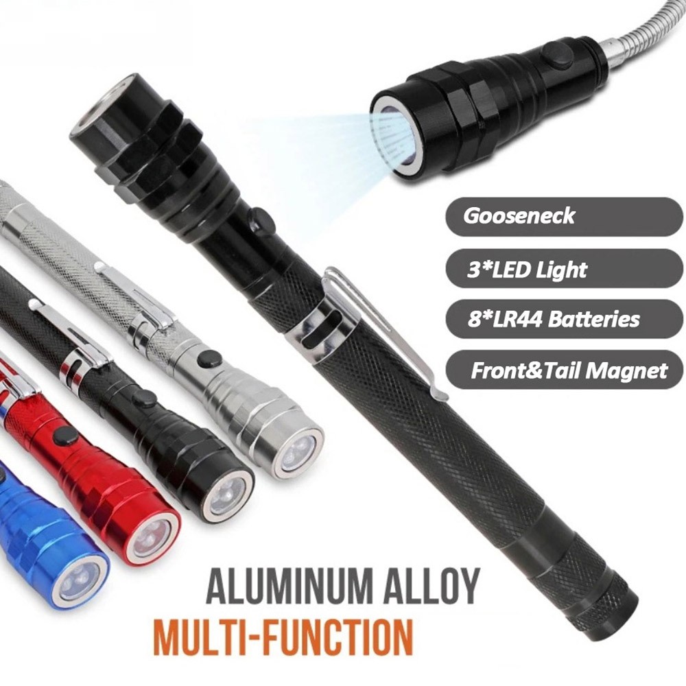 23'' Telescoping Dual Magnetic Pickup Tool LED Flashlights 40Lbs Gooseneck Stick