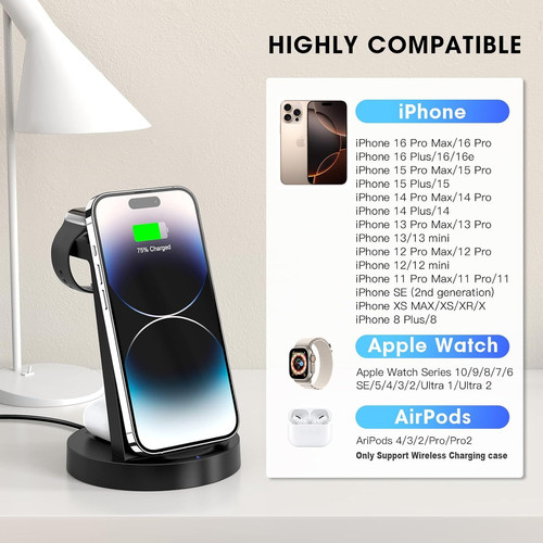 3 in 1 Charging Station for iPhone, Wireless Charger iPhone 17 16e Black