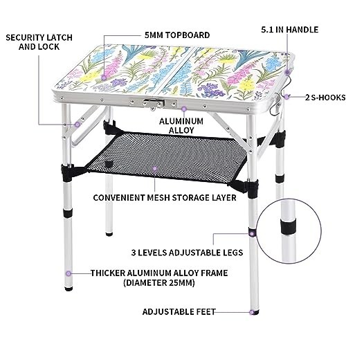 Folding Camping Table 2ft Portable Adjustable Height 3 Positions Lightweight