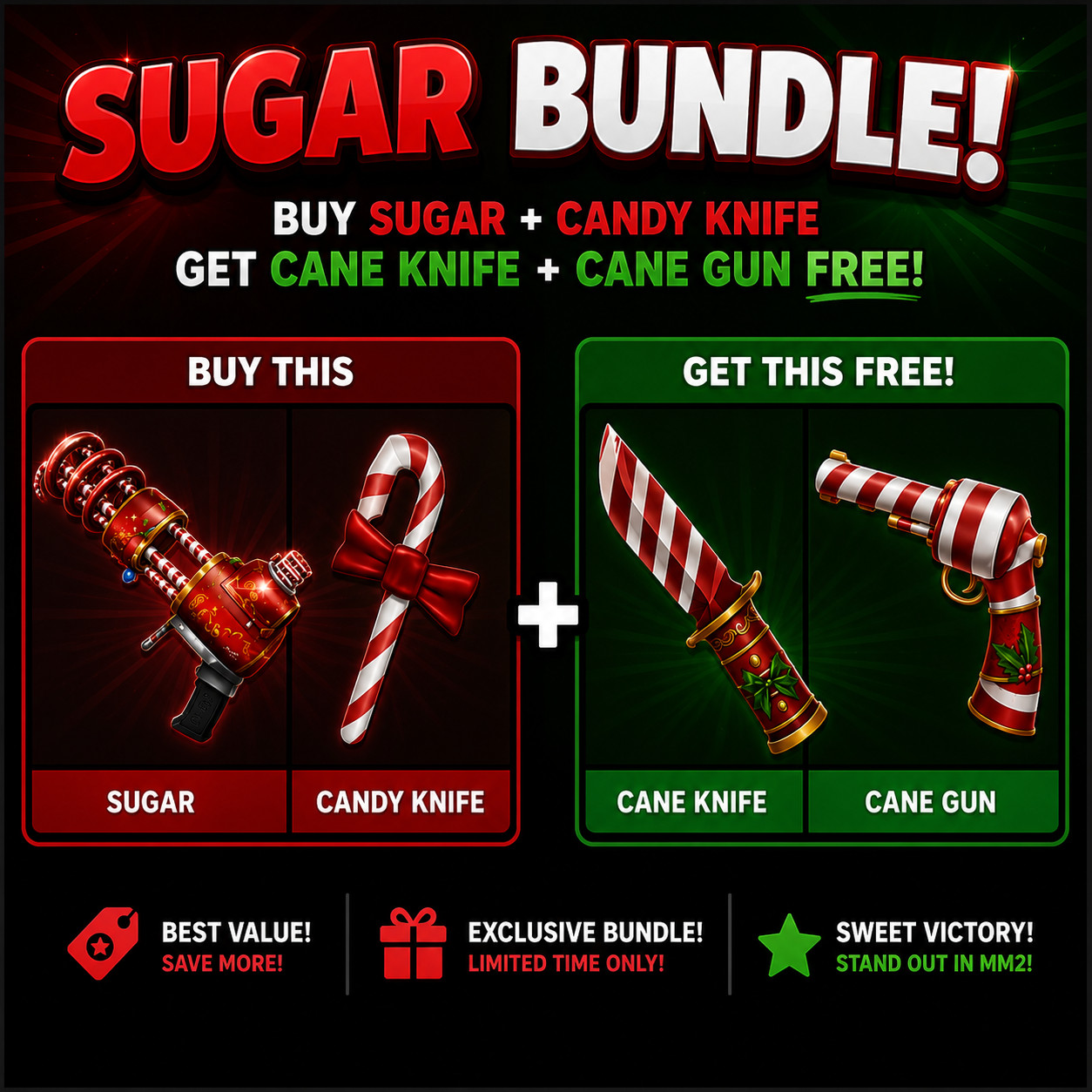 Murder Mystery 2 MM2 | Candy+Sugar Set | Godly Knives and Guns