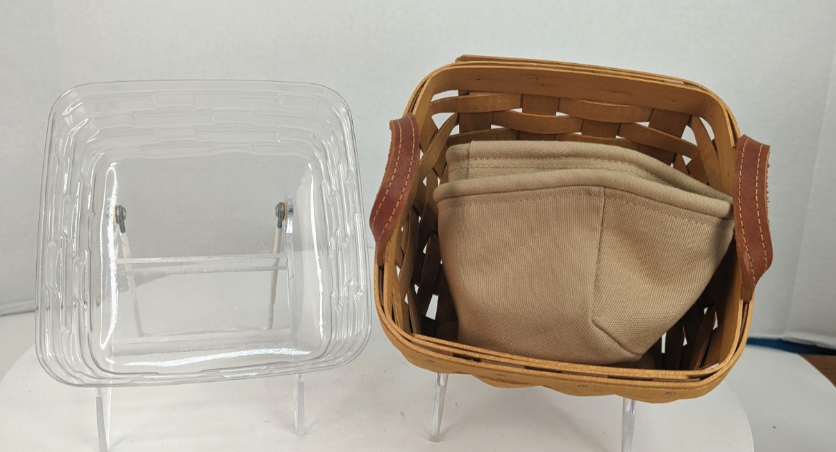 Longaberger 2 2003/2004 Tarragon & Small Berry Combo Fabric/Plastic Baskets