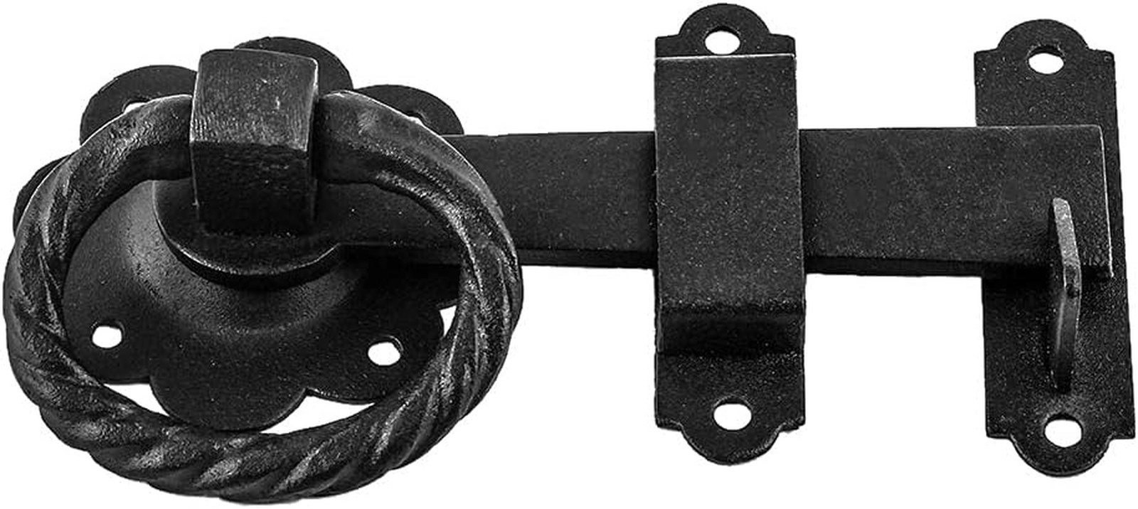 Elegant Black Wrought Iron Floral Gate Latch with Mounting Hardware