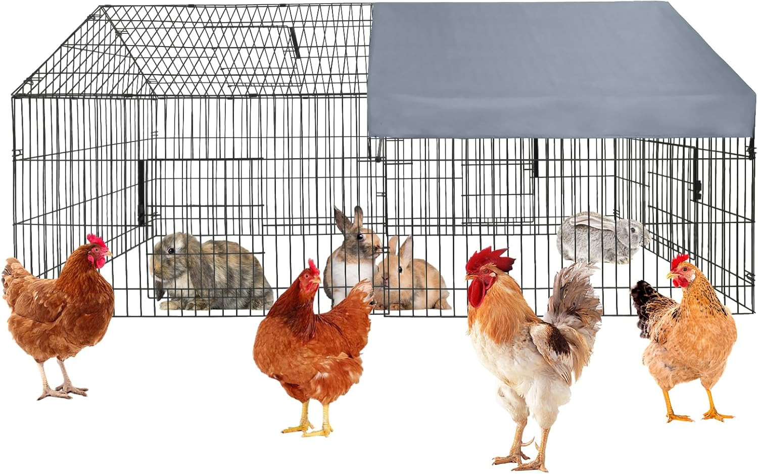 Garveehome Large Metal Chicken Coop,86" L X 40" W Portable Chicken Run with Wate