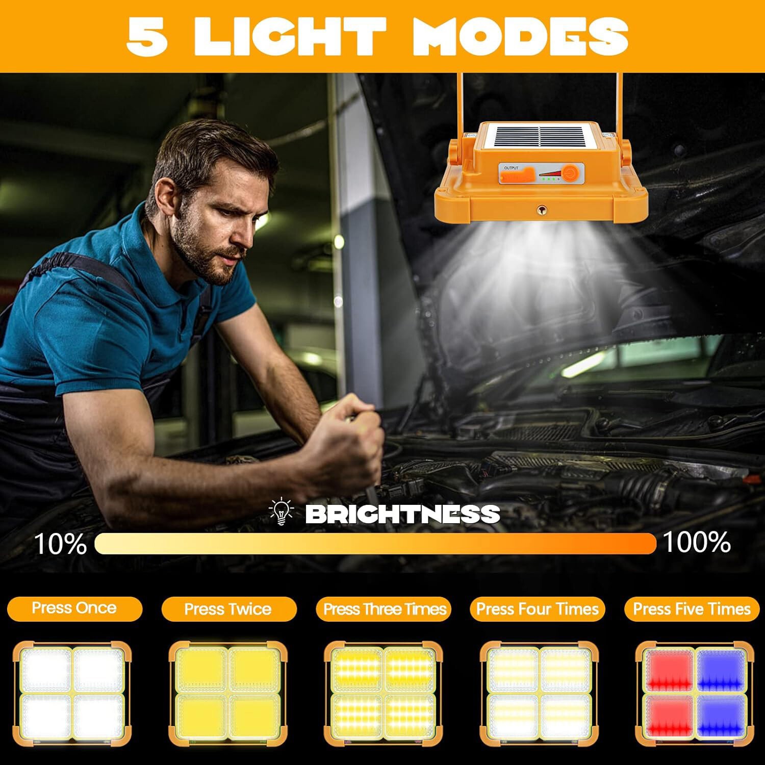 Portable Solar Rechargeable Work USB Light Outdoor Camping Security Lamp