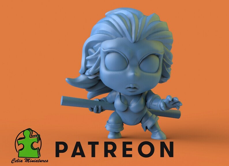 Chibi Cheetah Girl - 32mm Scale | DnD Miniature | Chibi Mini Nerdy Gifts