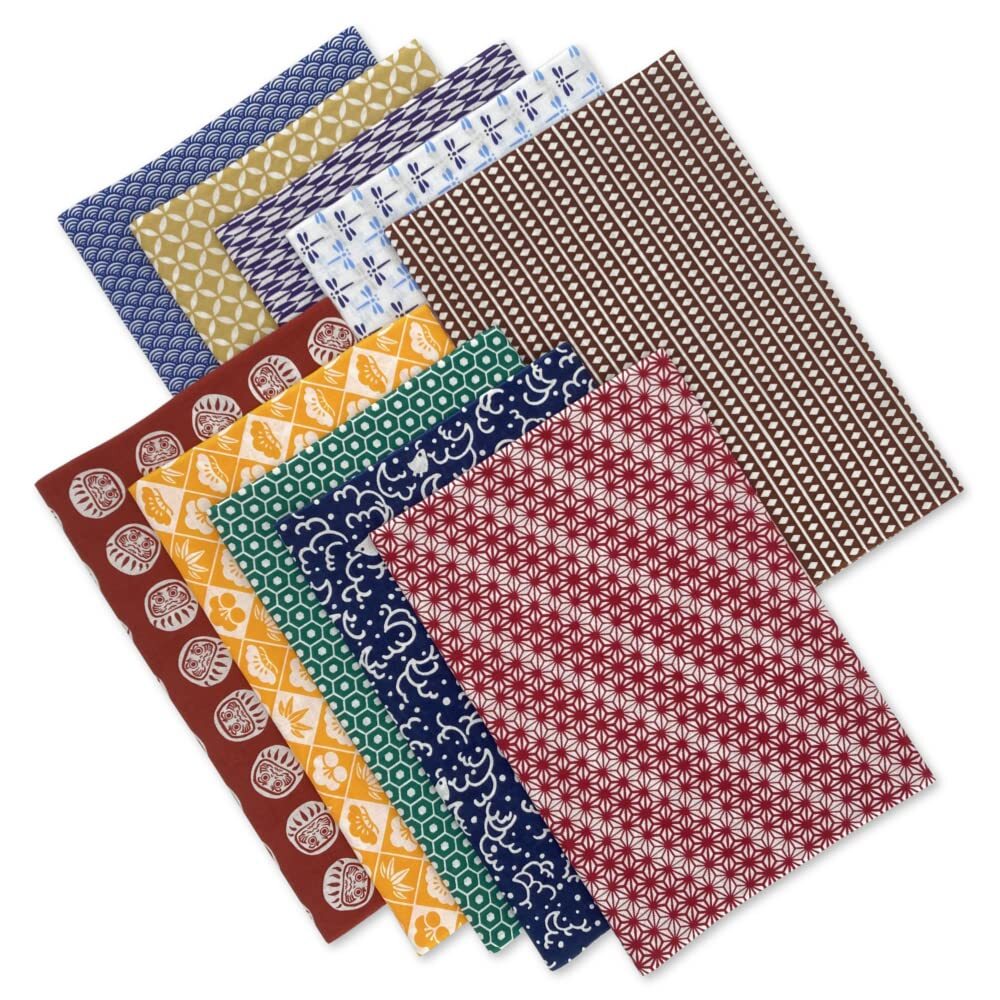 Set of 10 Japanese Tenugui Towels Cotton Fabrics Crafts Traditional PatternA