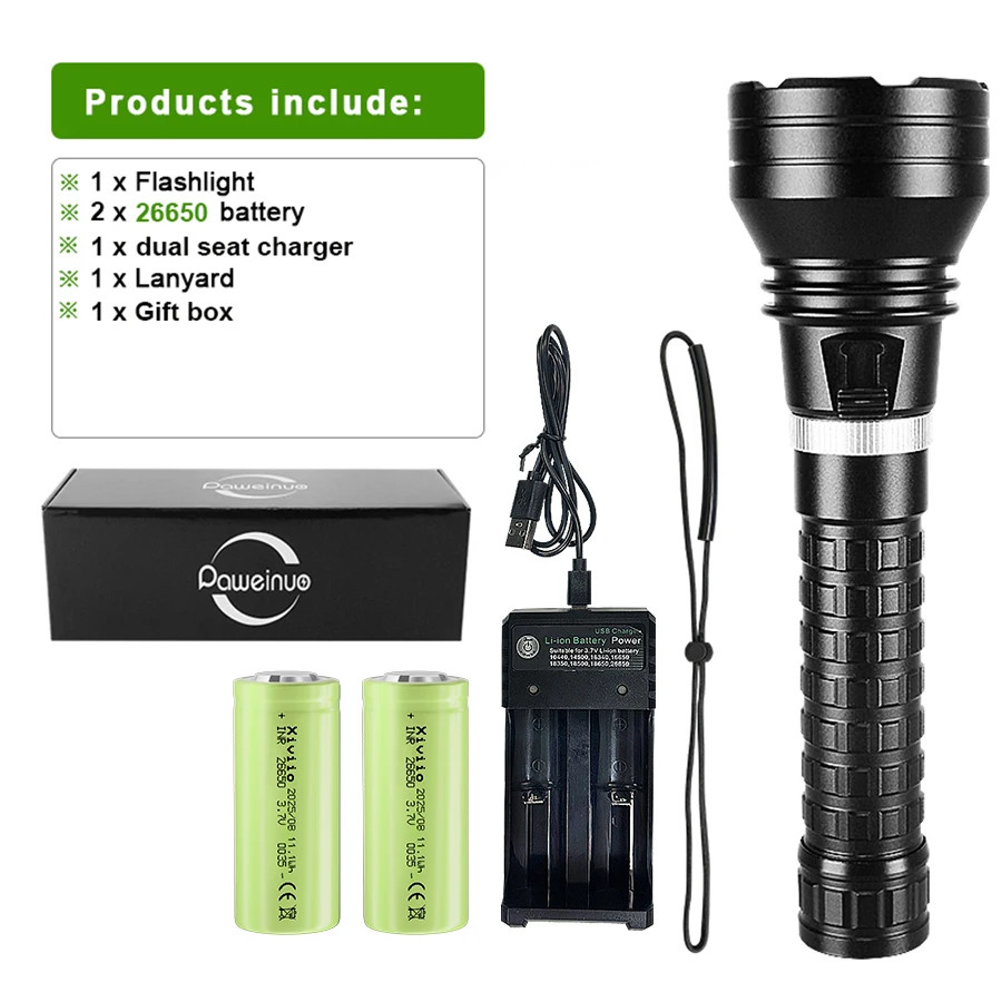 10000LM Powerful XHP360 Diving Flashlight IPX8 Underwater Lamp Professional