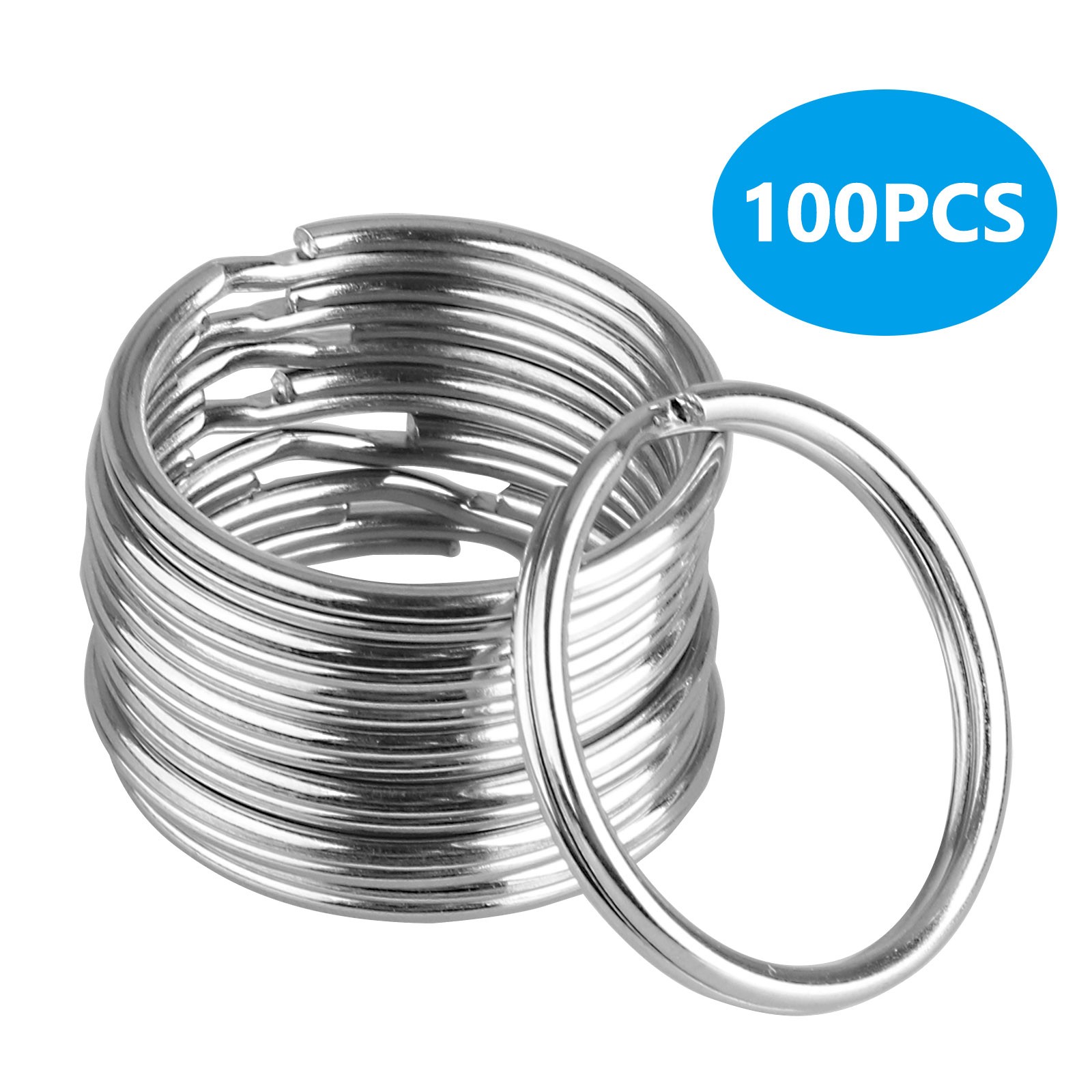 100pcs 25mm Iron Metal Flat Key Ring Split Ring Keychain Split Keychain