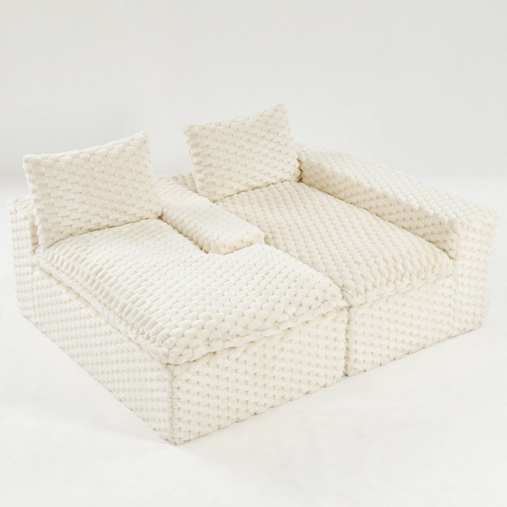 White Turtle Velvet Sofa w/ Chaise Lounge - Modular L-Shape or Straight