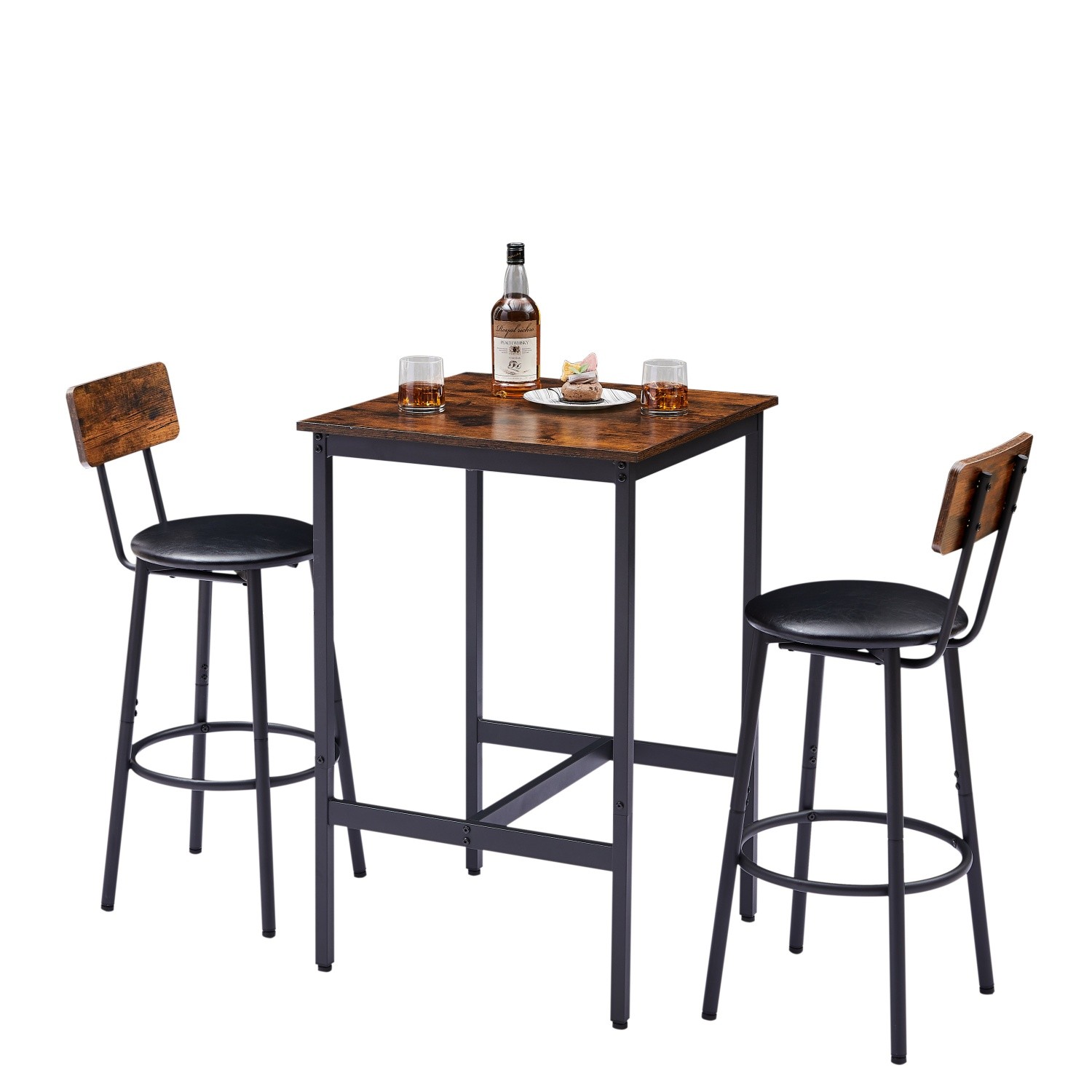 3 Piece Modern Bar Table Set Counter Height Dining Kitchen Table w/ 2 Bar Stools