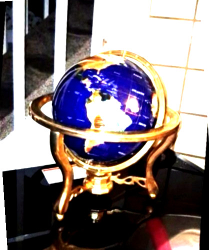 HUGE 19" Gemstone World Globe Inlaid Lapis Lazuli Blue Ocean Tabletop Base