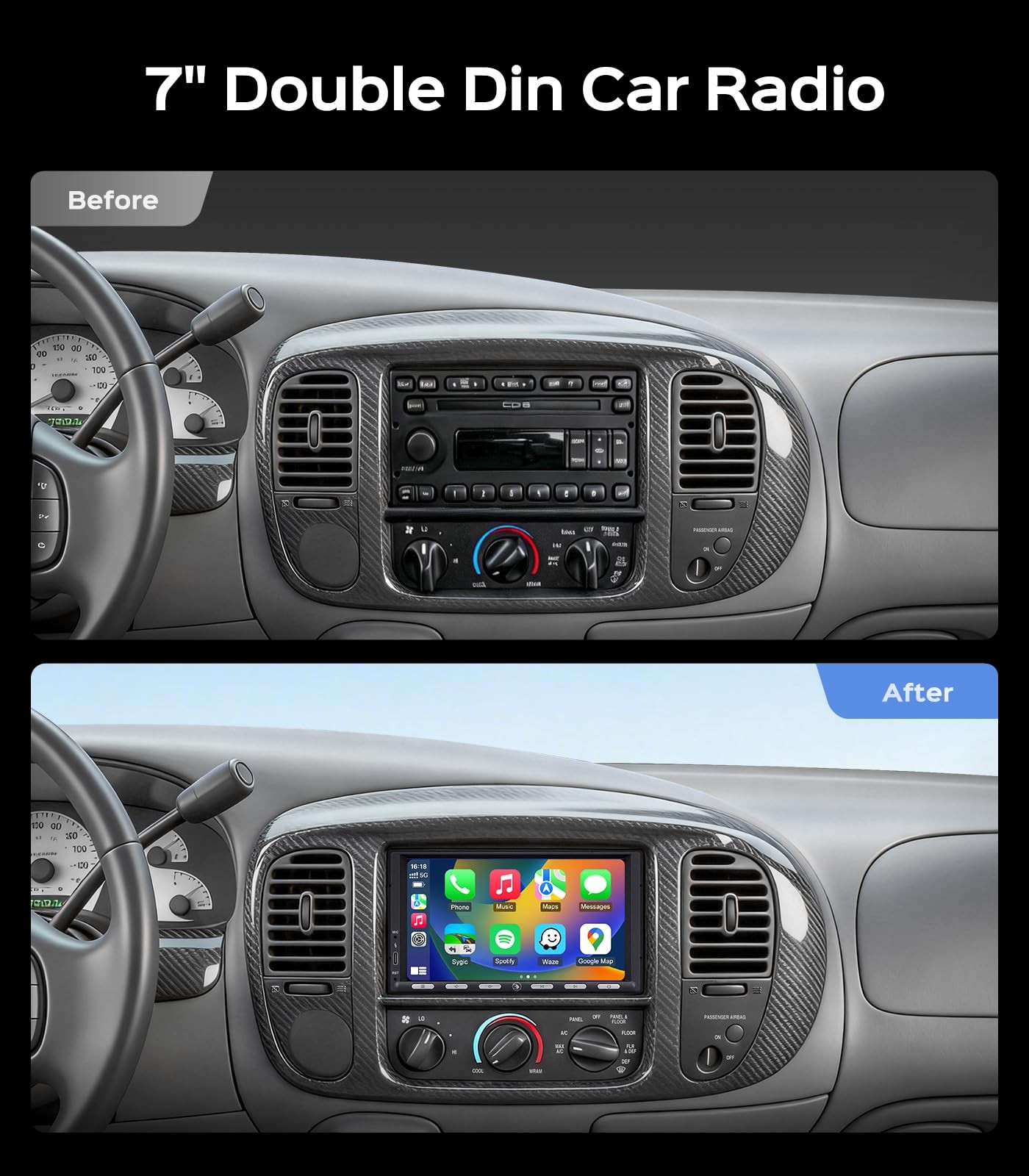 7" 2+32G Android Double DIN Wireless Carplay Android Auto Stereo 4.1CH 240W SWC