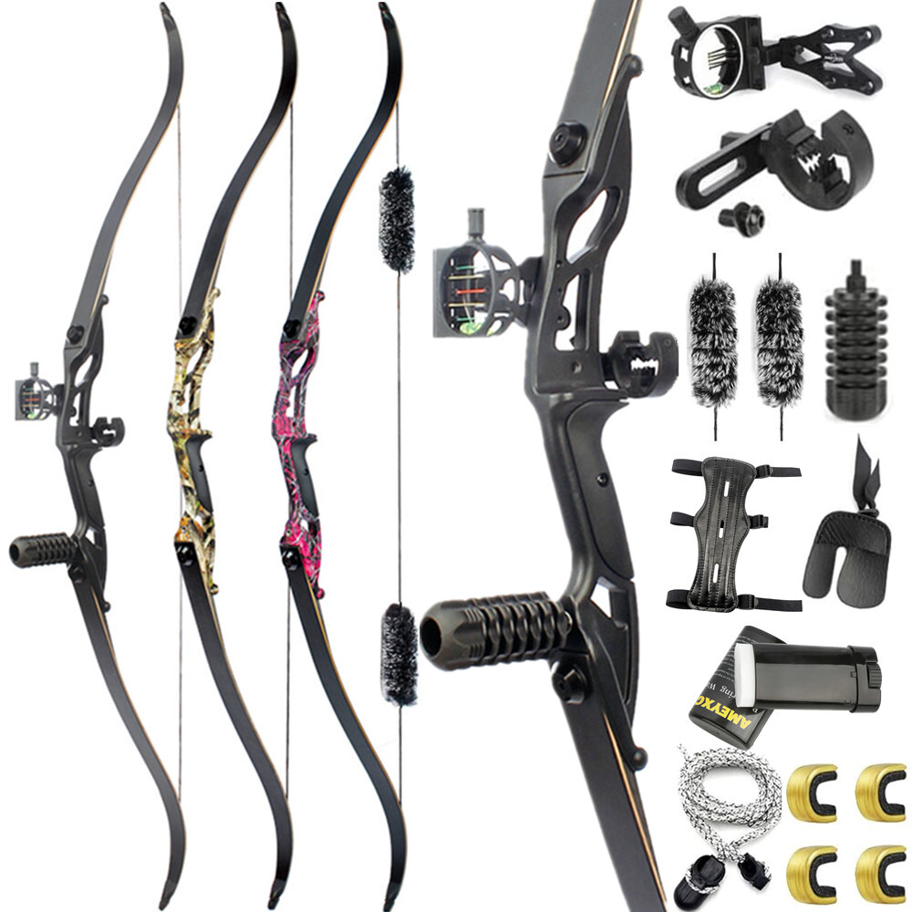 56" Archery Takedown Recurve Bow Set 30-50lbs Bow Sight Arrow Rest Hunting Shoot