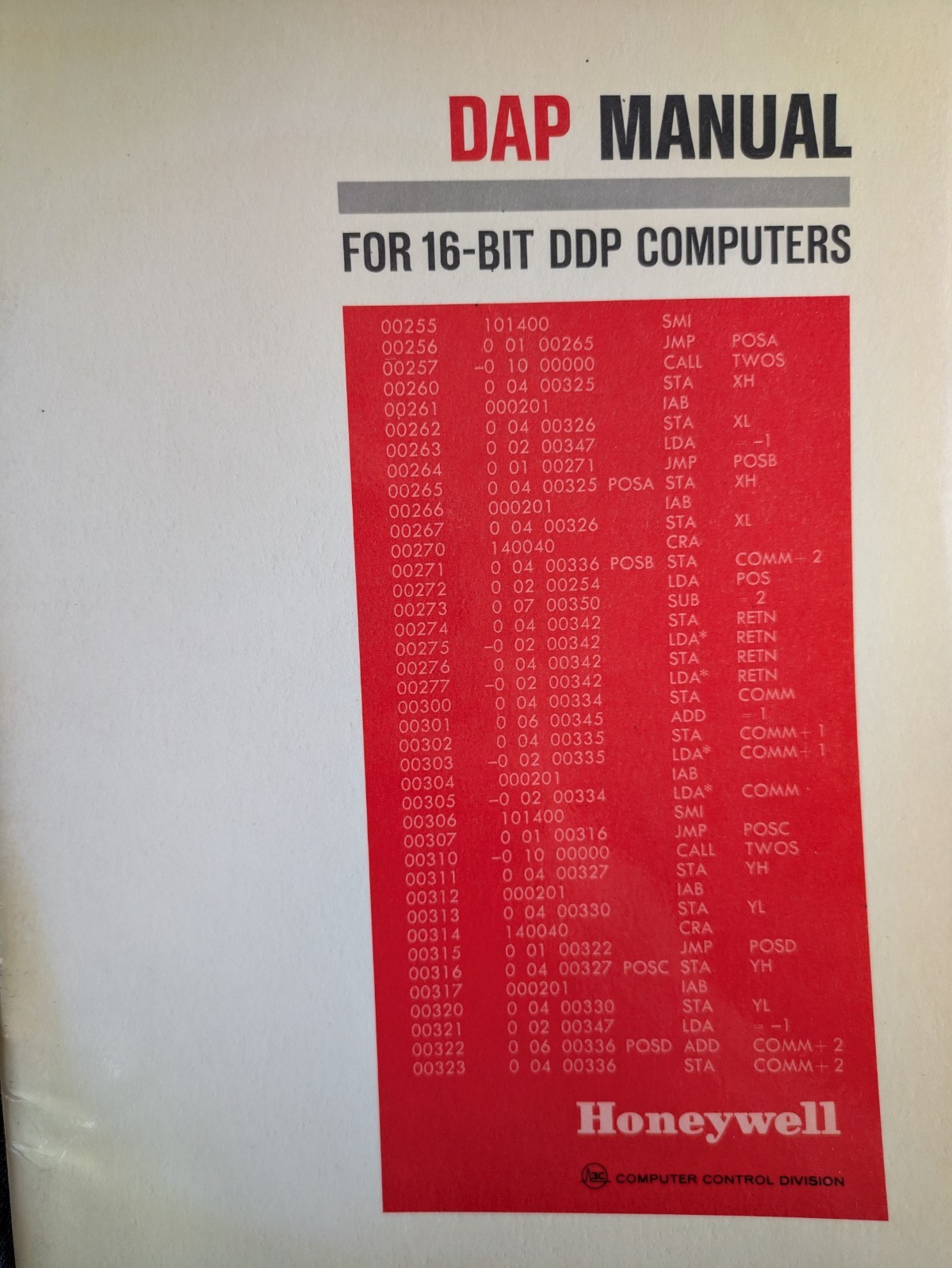 DAP MANUAL FOR 16-BIT DDP COMPUTERS- HONEYWELL COMPUTER CONTROL DIVISION 12/66