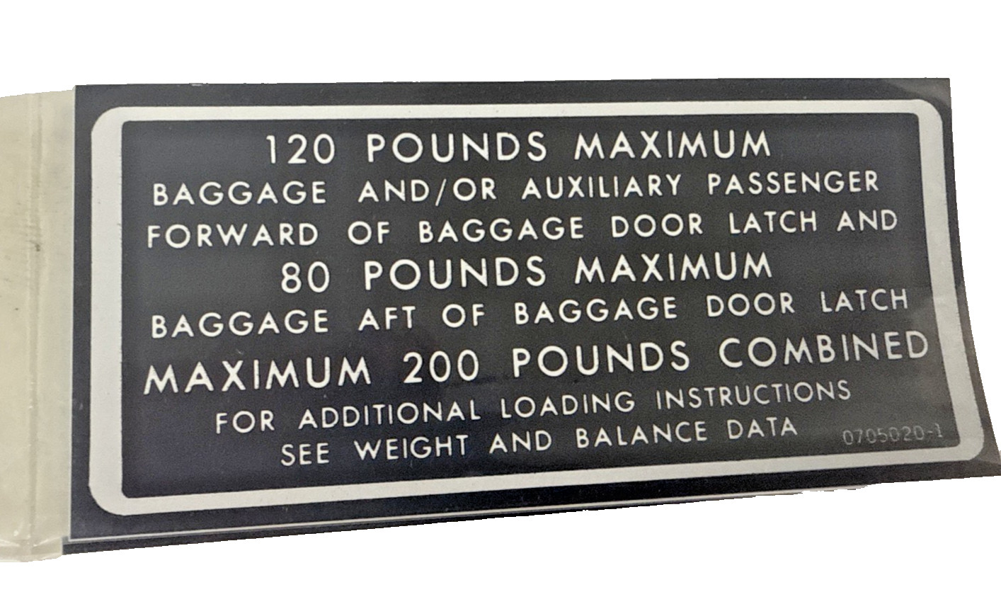 0705020-1 Cessna Aircraft Placard NEW