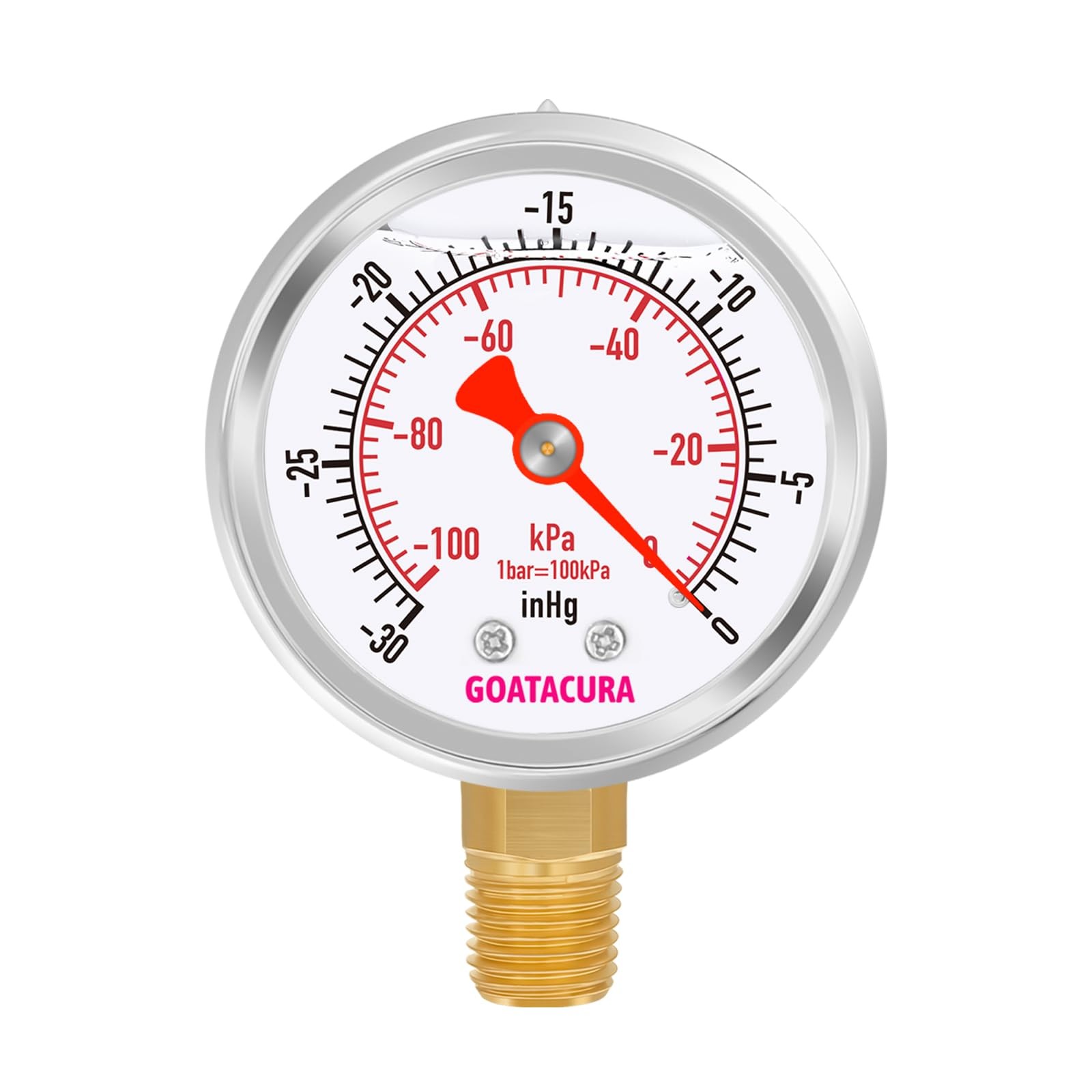 GOATACURA -30inHg/kpa-0 Glycerin Filled Vacuum Pressure Gauge, 2" -30inHg-0