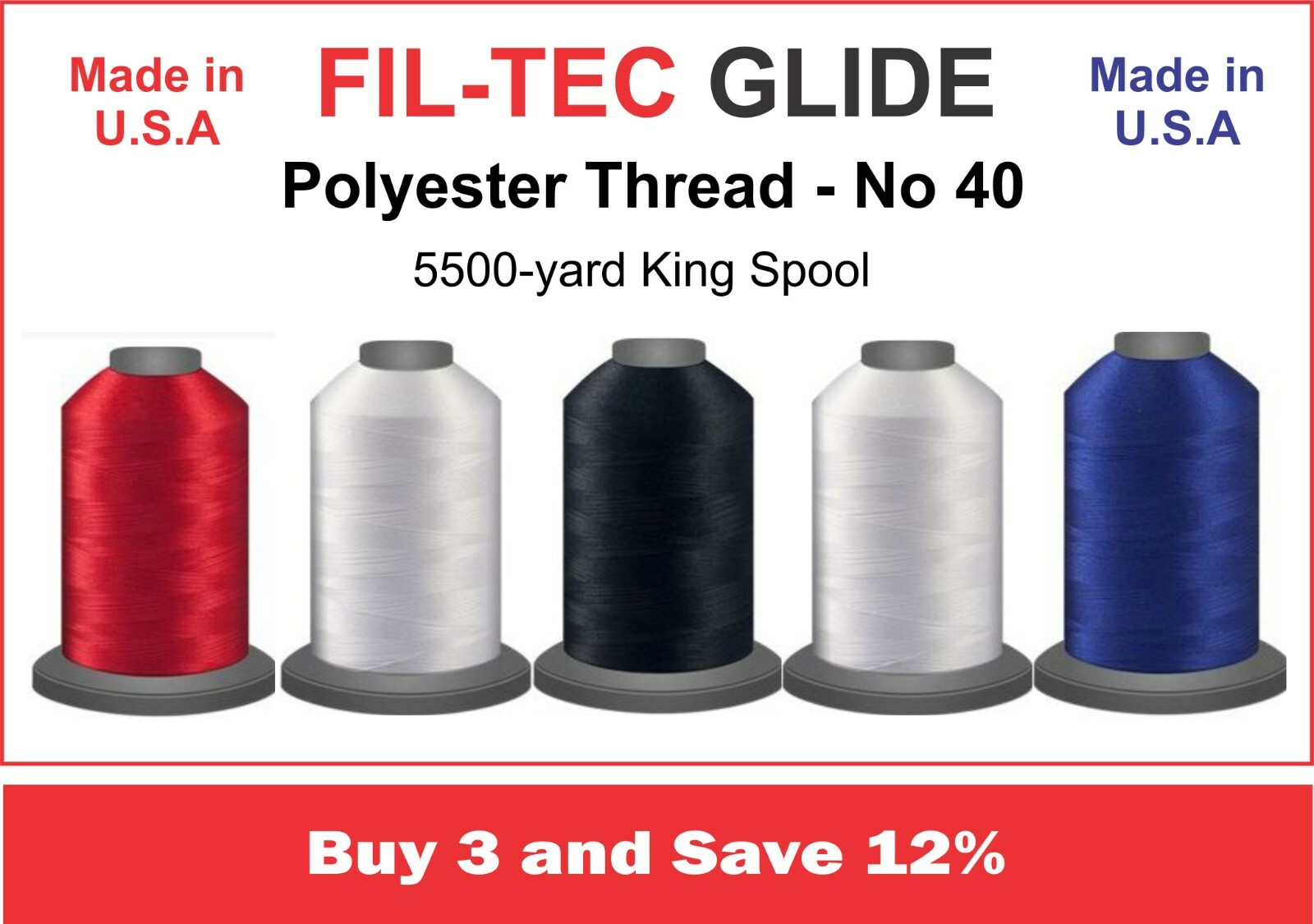Fil-Tec,  Glide Polyester No 40 Thread, 5500 Yd King Spool