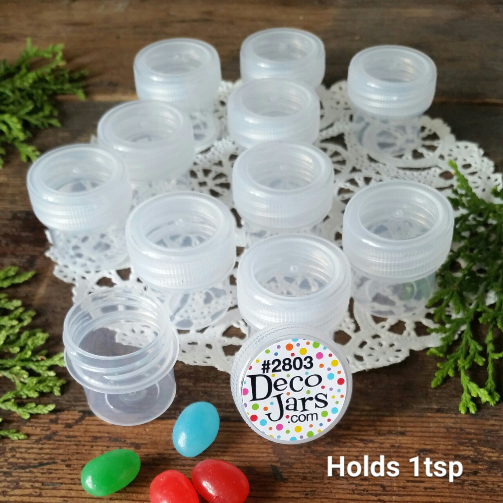 50 Vial clear Cap Tiny JAR Bottle 1/4oz container Powder DecoJars #2803 USA