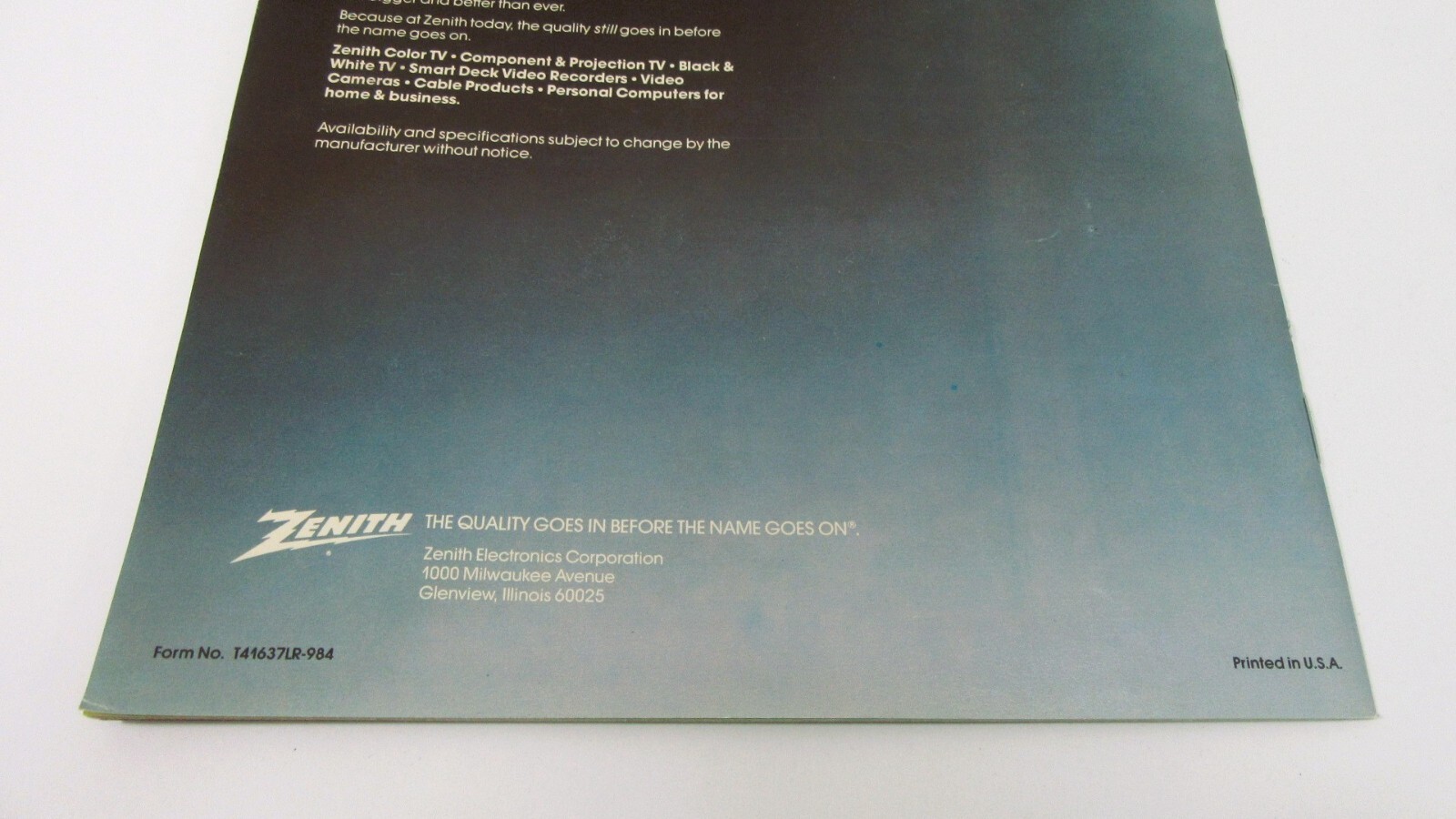 1985 ZENITH ADVANCED SYSTEM 3 THE SMART SET TELEVISION CATALOG VG