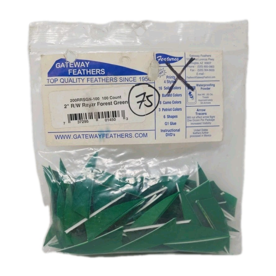 75 Count Gateway Feathers 2" Right Wing: Rayzr Forest Green 200RRSGN