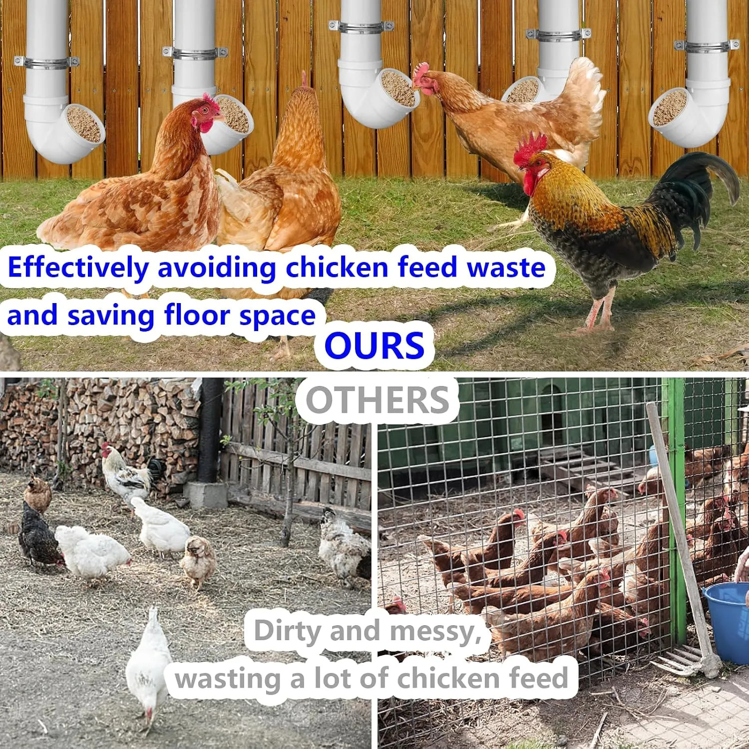 3 Pack PVC Chicken Feeder 6lb Capacity Automatic No Waste Poultry Feeder