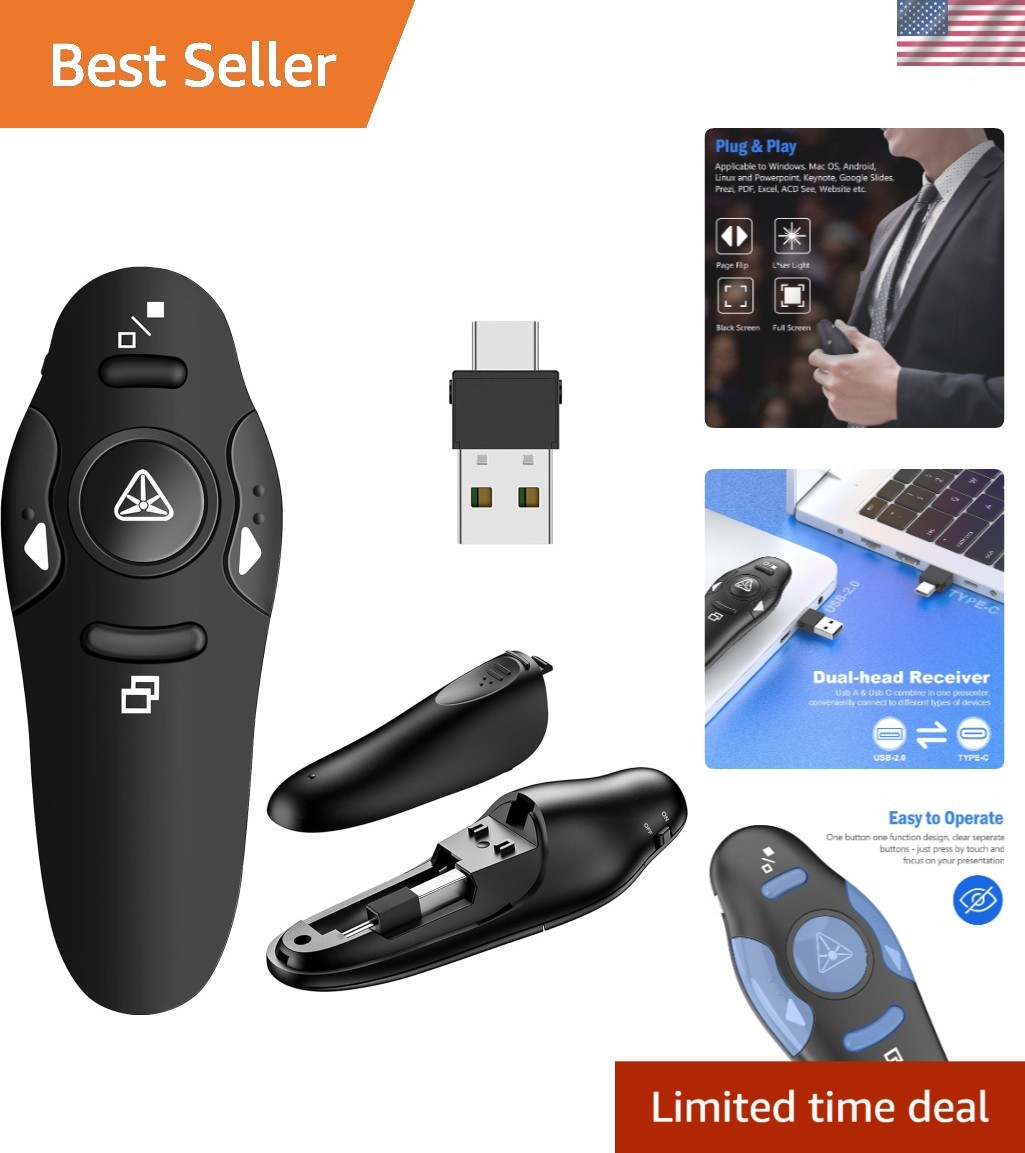 Presentation Remote Clicker, USB A & USB C Wireless Presenter for PowerPoint ...