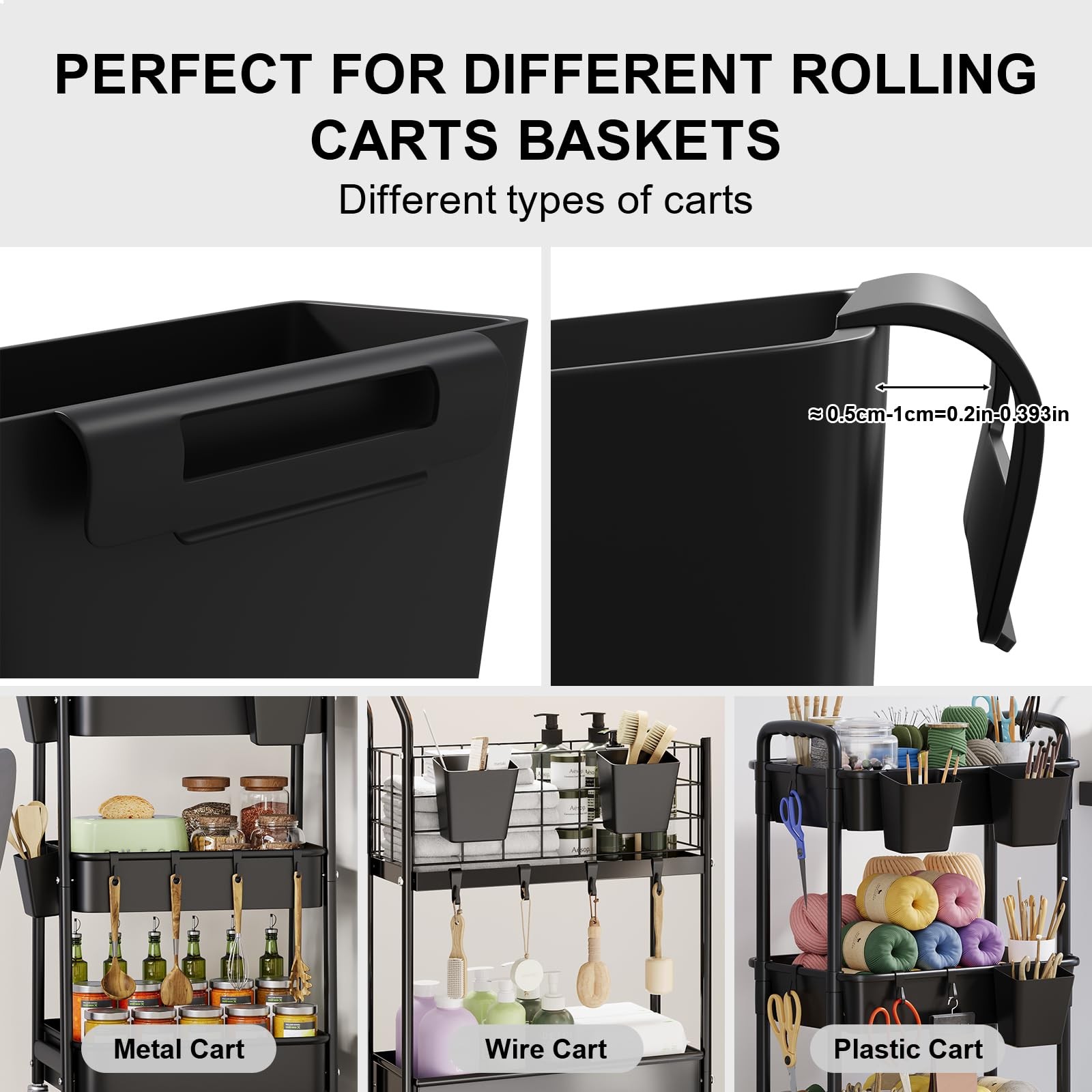 6 Pack Rolling Cart Accessories, Black Plastic Hanging Cup Holder for Utility...