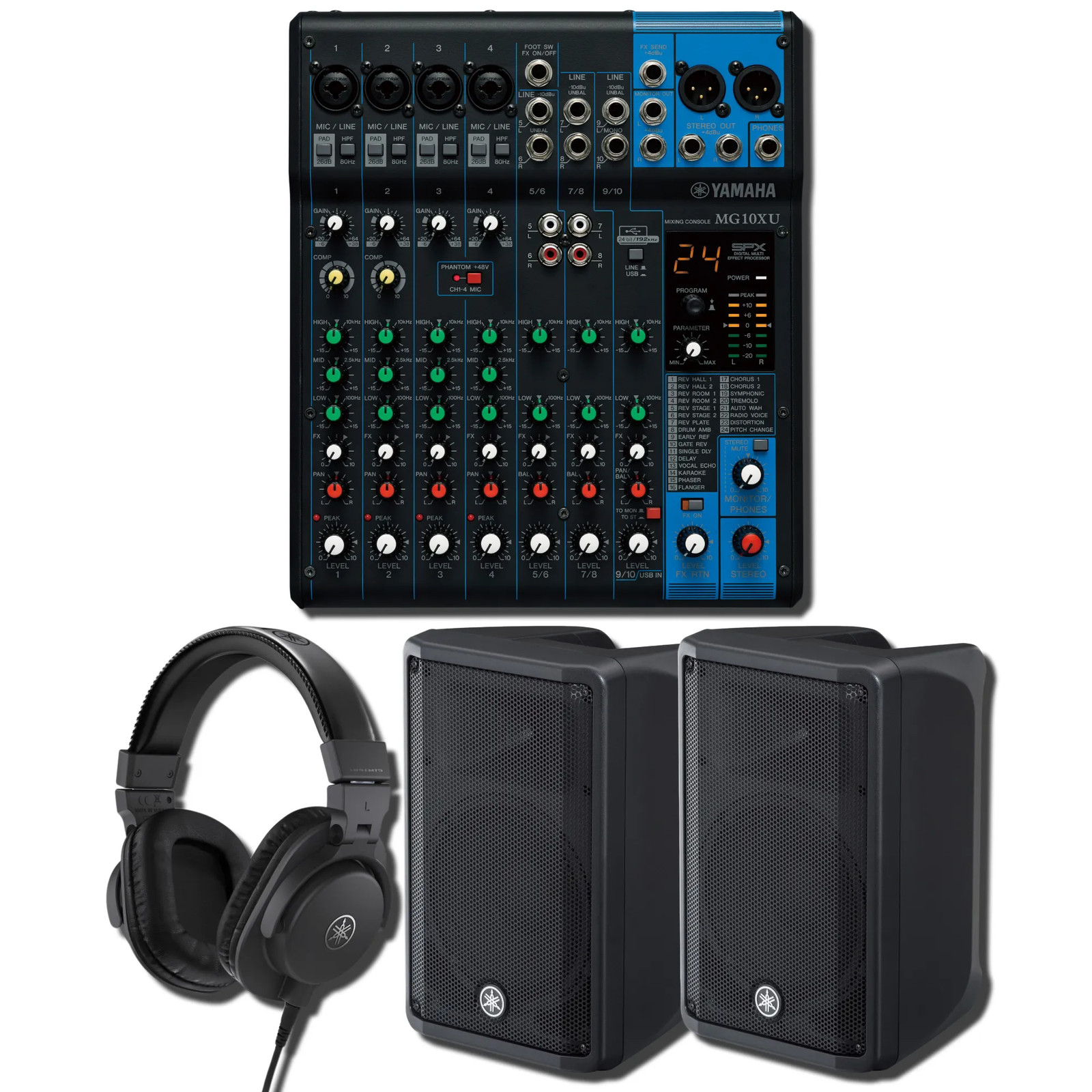 Yamaha MG10XU 10-Ch USB Mixer w/ 2x DBR10 700W Speakers & HPH-MT5 Headphones