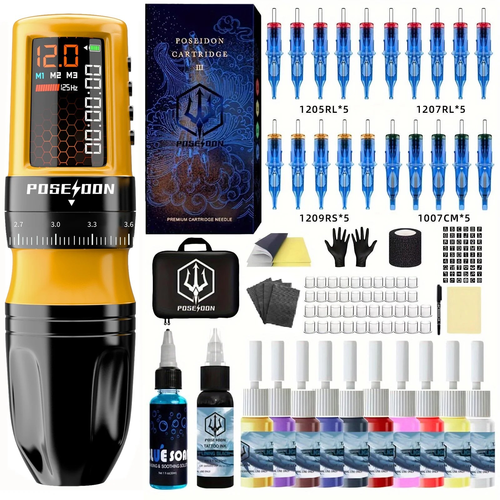POSEIDON Tattoo Kit Yellow Tattoo Pen Kit For Permanent Makeup Tattoo Machine