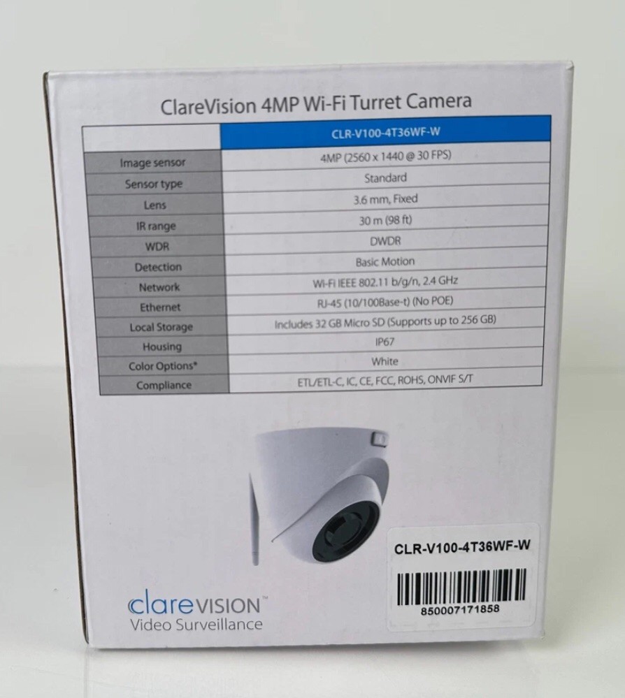 ClareVision Security IP Turret Color Camera W/ 3.6 mm Lens 4MP WDR IR NEW
