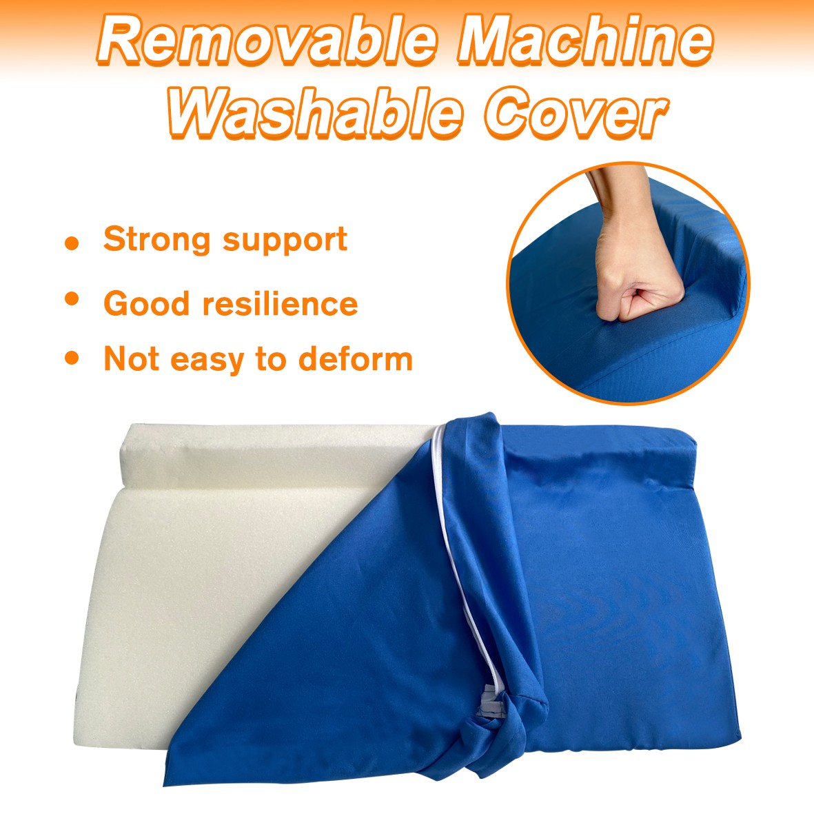30° Incline Wedge Pillow Foam Bed For Side Sleeper Medical Elevated Bolster Blue