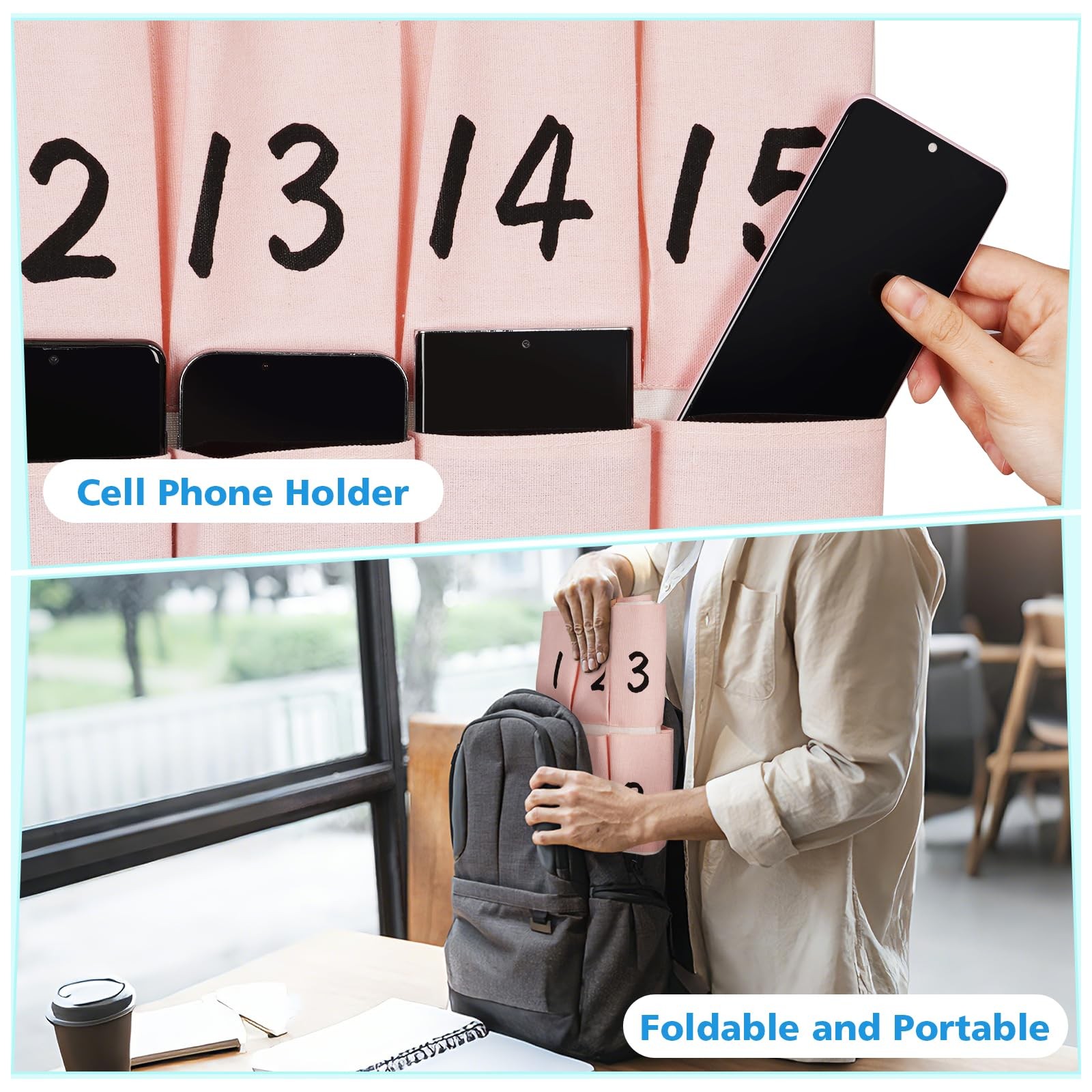 30 Pockets Numbered Classroom Cell Phone Organizer Storage Hooks Hooks