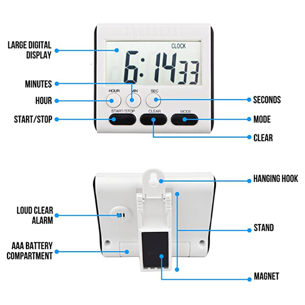 Large LCD Digital Kitchen Cooking Timer Count Down Up Clock Loud Alarm Magnetic