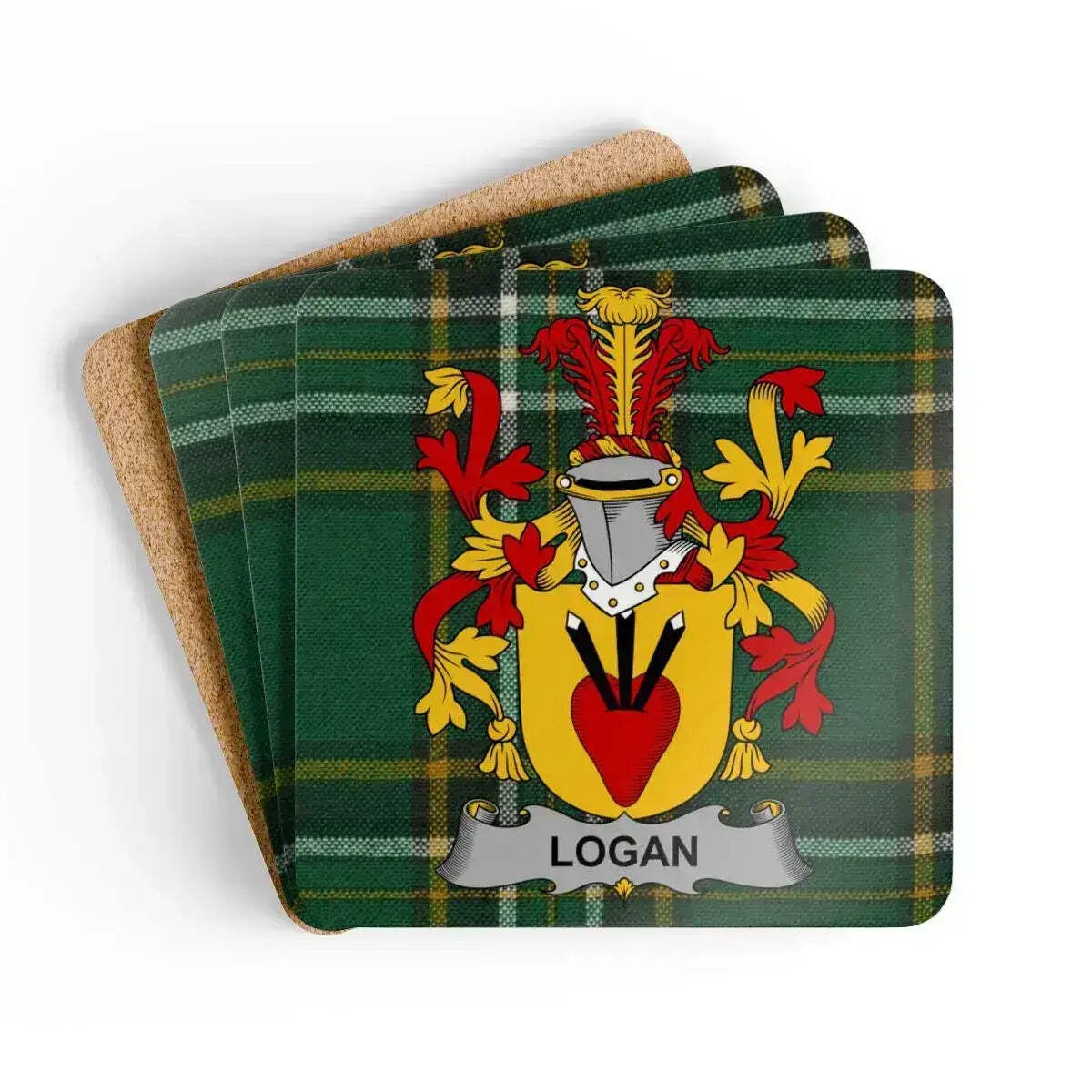 Logan Coat Of Arms Irish Tartan Coaster Set