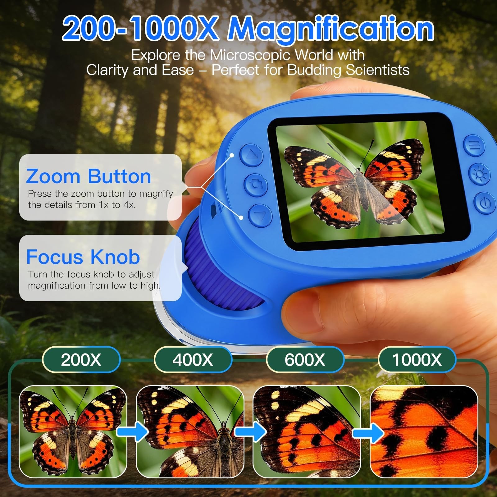 4K Handheld Digital Microscope 1000X with 2.0" Screen - STEM Science Kit for Kid
