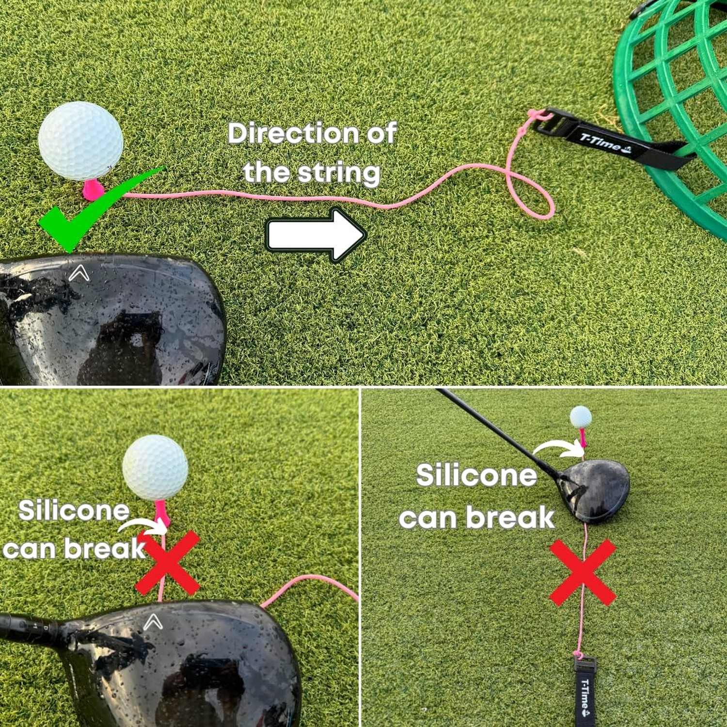T-Time® Golf Tee Anchor Leash for Driving Range & Simulator Practice, New 2