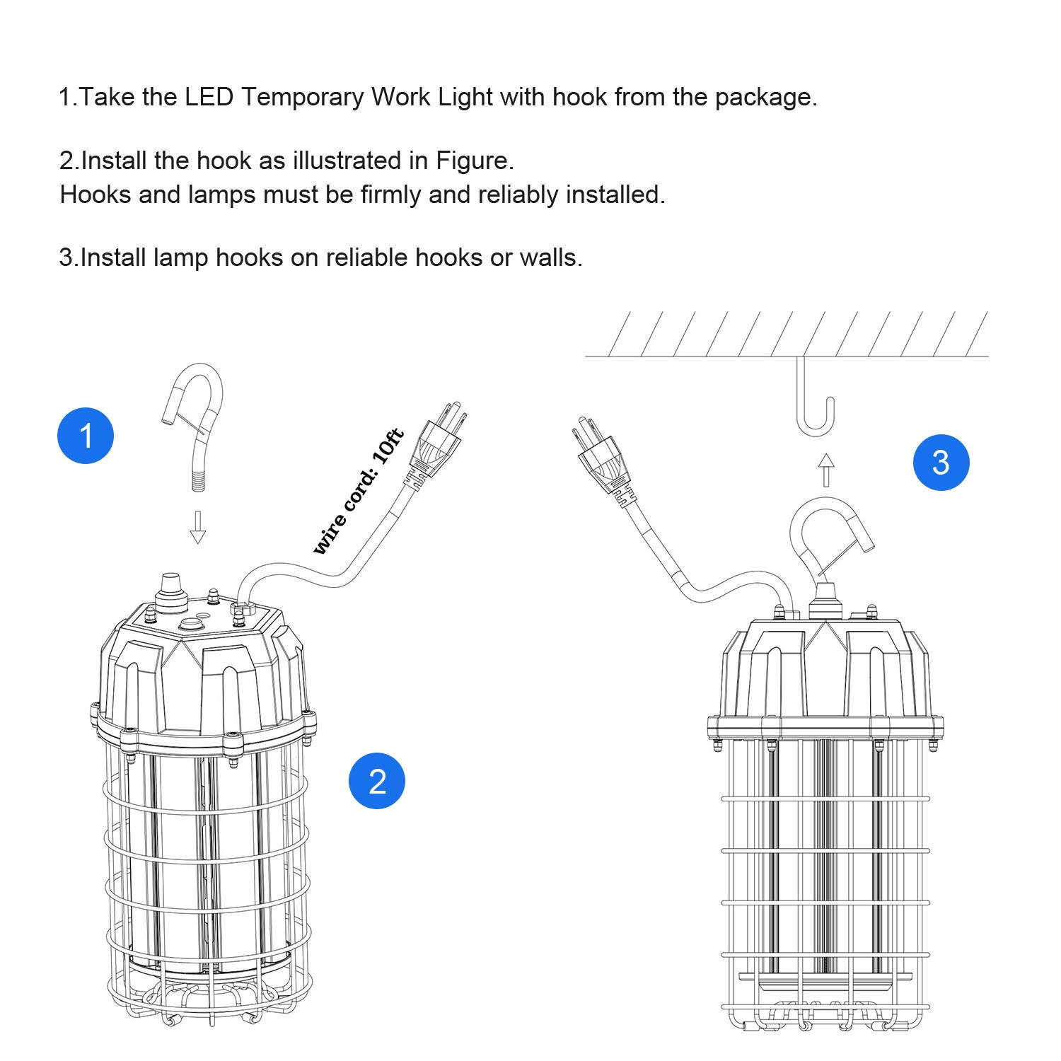 150 Watt LED Temporary Lights Plug-n-Play 5000K Hanging Construction Lightings