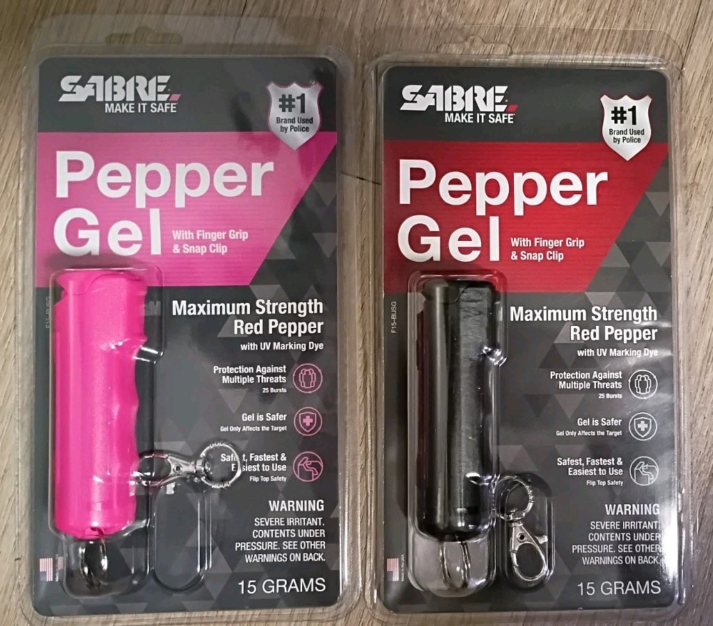 Sabre Pepper Spray Gel Maximum Strength Red Pepper Spray UV Marking Dye [2-Packs