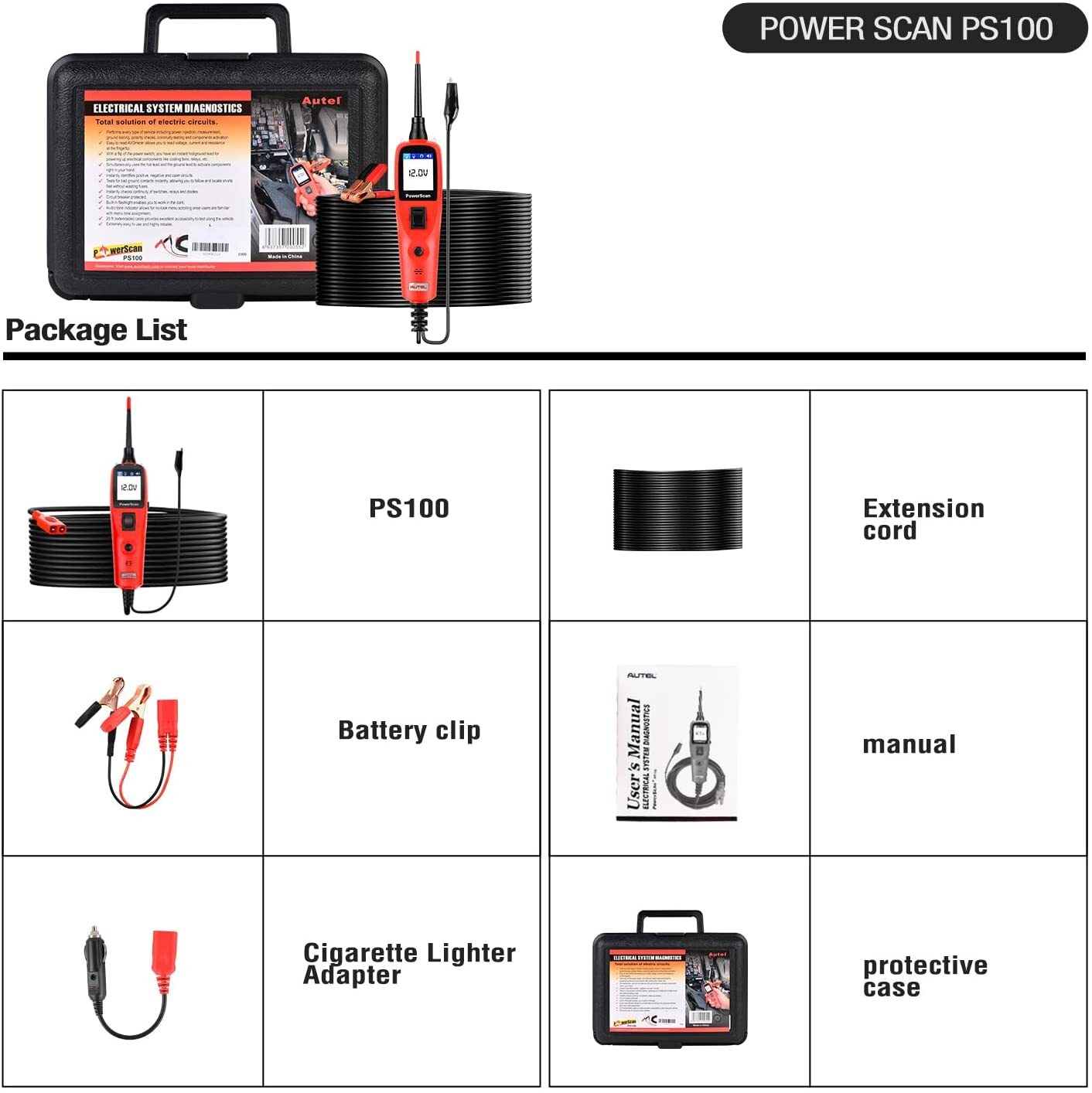 Autel PowerScan PS100 Circuit Tester Electrical Diagnostic Power Probe 12V / 24V