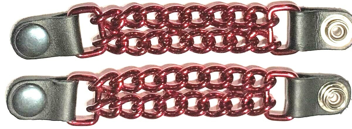 2 CANDY RED POWDER COATED DOUBLE CHAIN MOTORCYCLE VEST EXTENDERS MADE IN USA