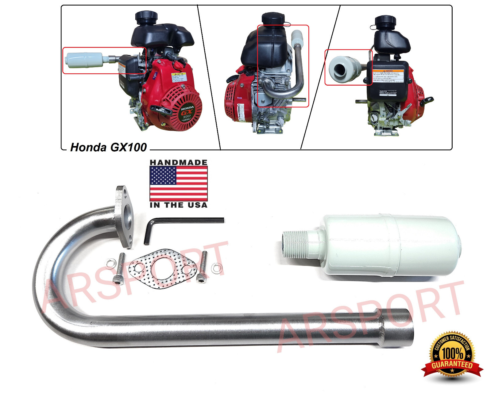 Exhaust Muffler for Honda GX100,  Honda GC160, Honda GC190, Motorized bicycles!