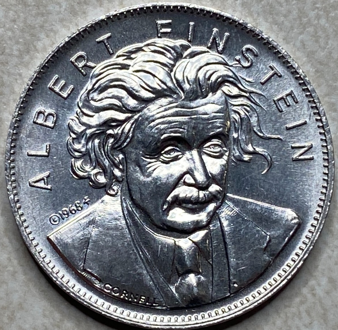 1968 Albert Einstein Shell Gas Station Famous Faces Facts Game Token T1206