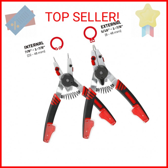 Powerbuilt Snap Ring Pliers with Combination Internal External Switch, Reversibl