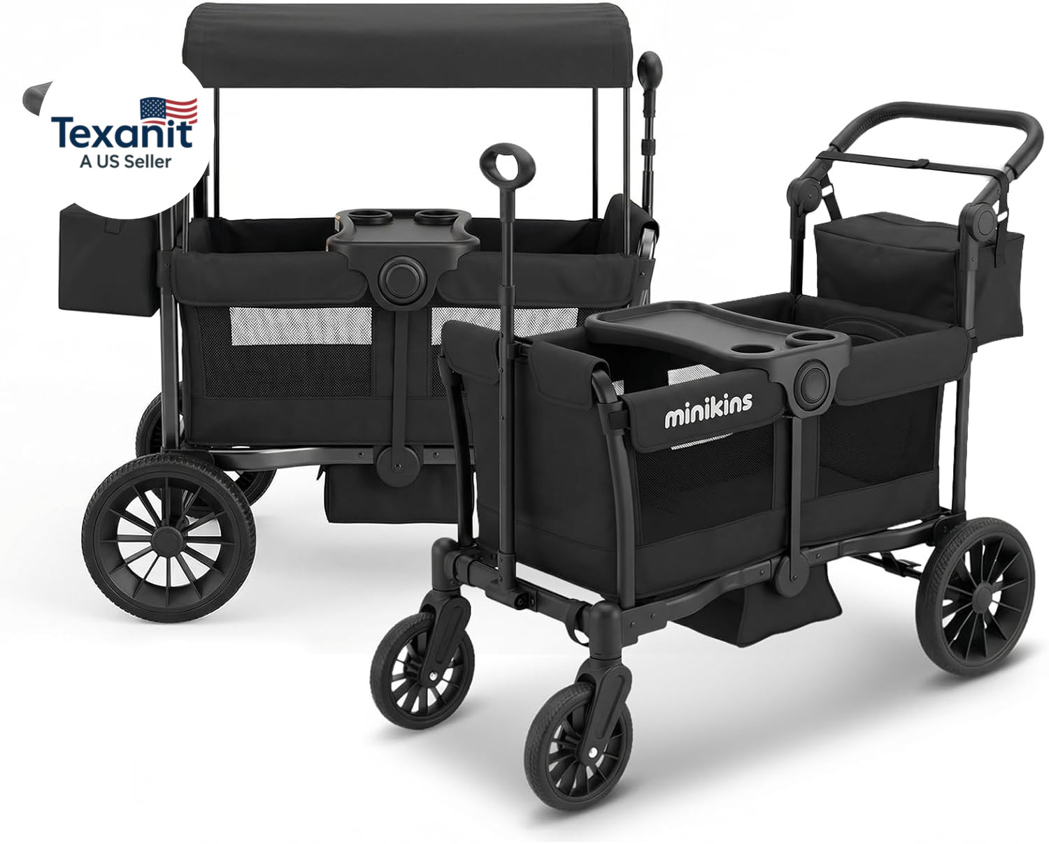 Wagon for Kids, 2-Seater Stroller Wagon with Removable Canopy, All Terrain Tires