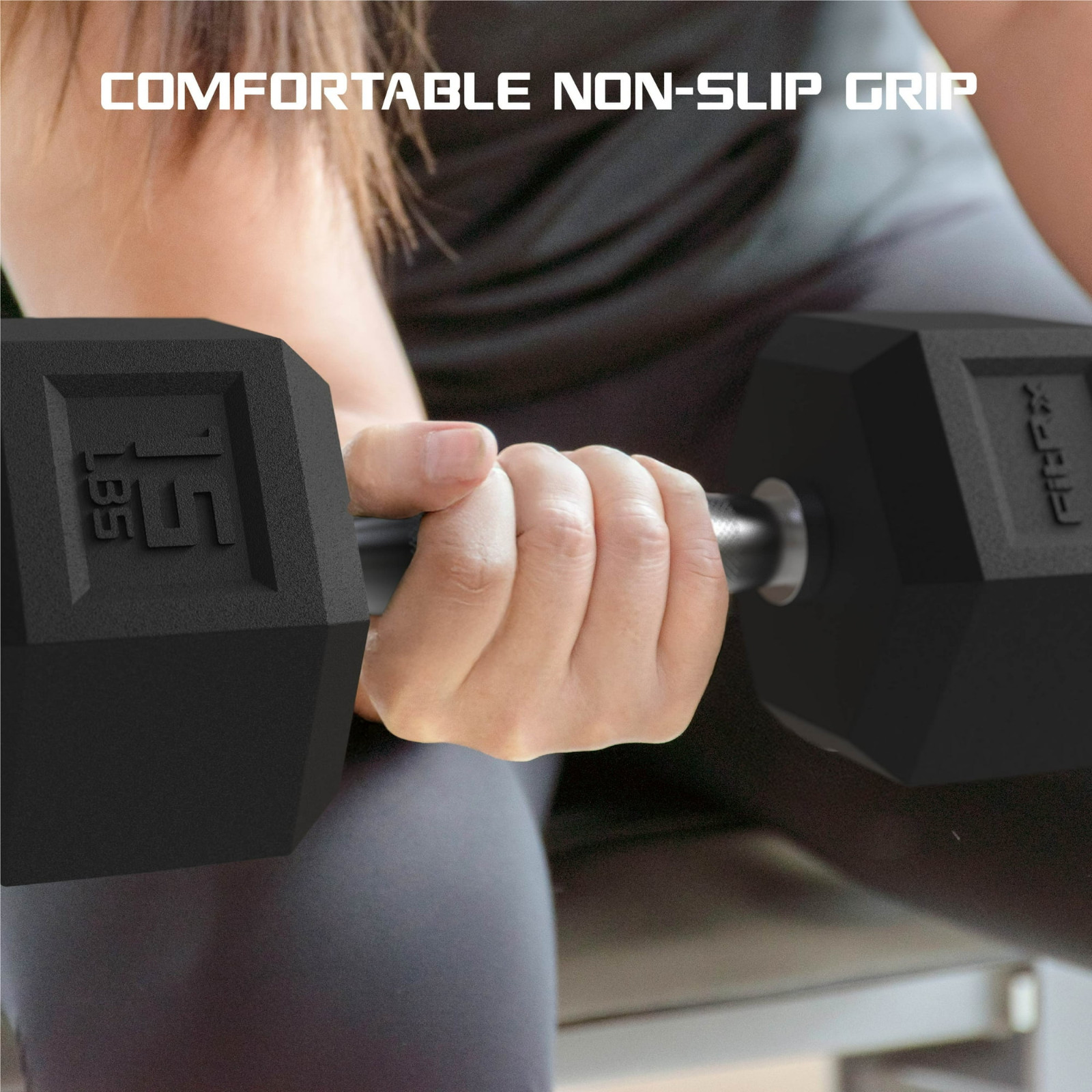 FitRx 40lbs Rubber Hex Dumbbell – Solid Steel Handle, Durable Rubber Coating