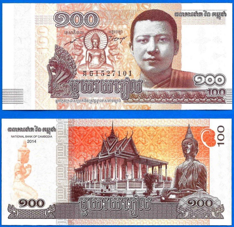 2014 Cambodia 100 Riels Banknote Buddha Statue Wat Phnom UNC