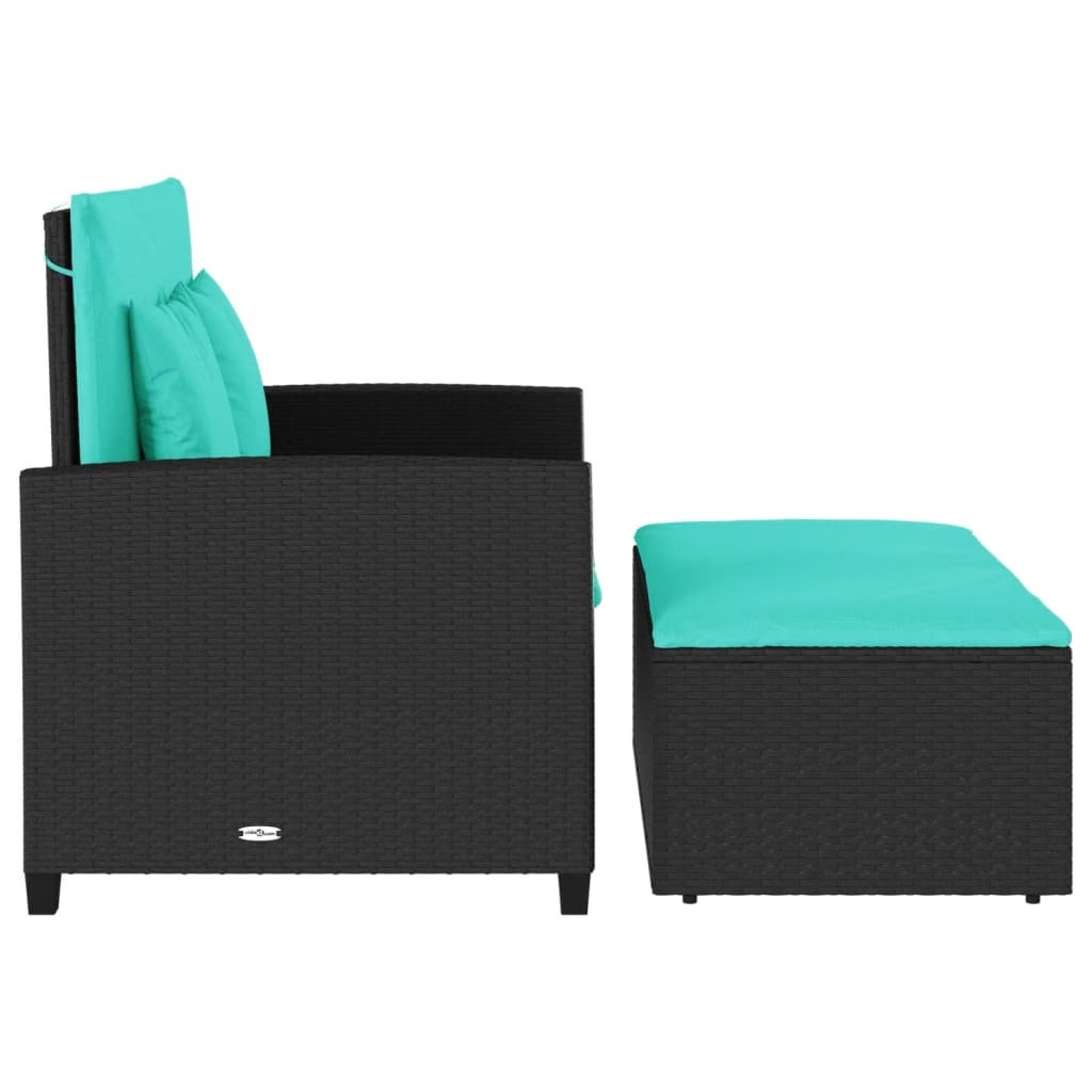 Patio Sofa with Cushions 2-Seater Black Poly Rattan