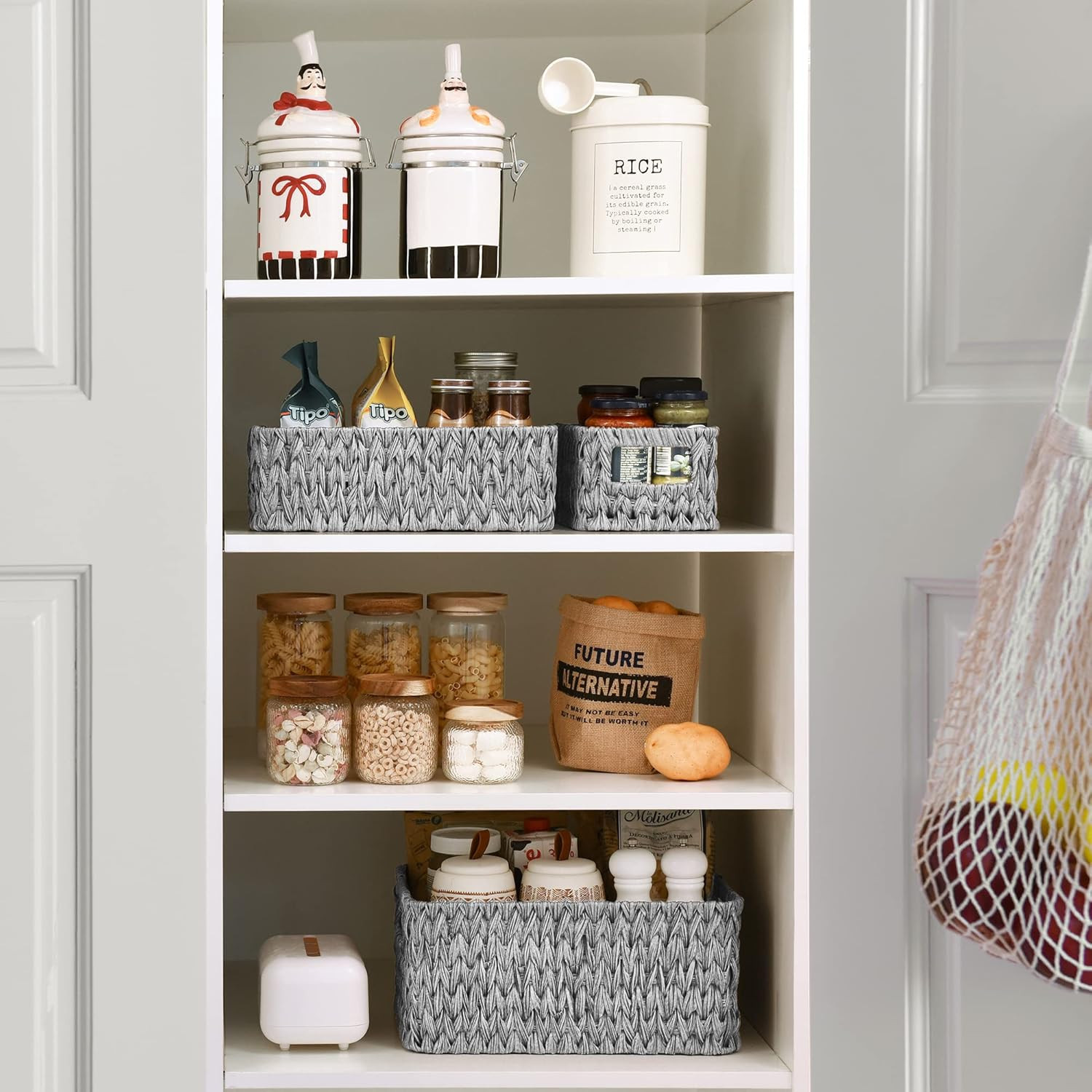 Bundle of 2-Pack Storage Wicker Baskets with Handles & 3-Pack Wicker Storage Bas